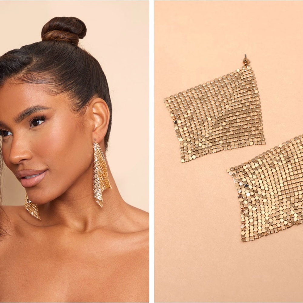 PrettyLittleThing Gold Sequin Draped Tassel Earrings
